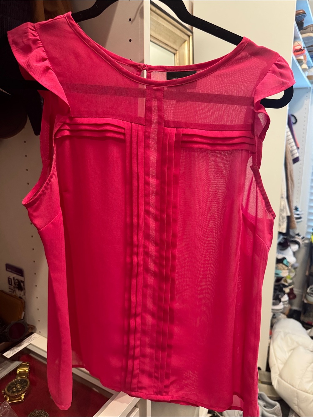 Nicole by Nicole Miller Hot Pink Pleated Sheer Yoke Camisole
